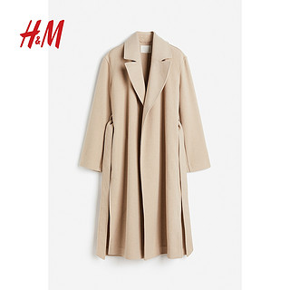 H&M HM女装毛呢外套2023冬季新品保暖时尚气质腰部系带大衣1170372