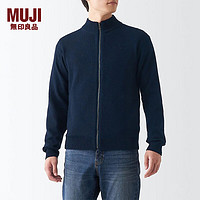 MUJI 無印良品 无印良品 MUJI 男式 美利奴羊毛 中针距拉链开衫 冬季男款 AAD08A2A 深藏青色 L