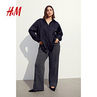 H&M HM女装西装裤冬季休闲松紧高腰阔腿打褶西裤1091186