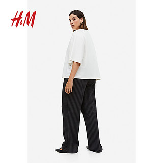 H&M HM女装西装裤烫折线百搭高腰打褶阔腿西长裤1091186