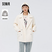 森马 Semir外套女中长含绵羊毛宽松白色百搭2022冬呢子大衣时尚帅气
