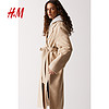 H&M HM女装毛呢外套保暖时尚气质腰部系带大衣1170372