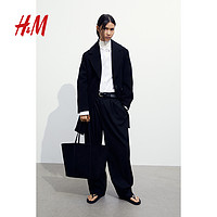 H&M HM女装毛呢外套保暖时尚休闲通勤斜纹布大衣1170806