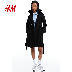 H&M HM女装风衣防风双排扣宽平驳领保暖长袖外套1152158