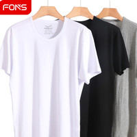 fons 男士汗衫纯棉中老年圆领短袖休闲宽松加肥加大码全棉老头衫老人衫打底春夏季