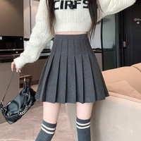 HMDIME百褶裙女高腰显瘦2023毛呢秋冬半身裙jk短裙a字裙 灰色 M