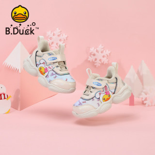 B.Duckbduck小黄鸭童鞋女童运动鞋宝宝鞋子冬二棉小童加绒鞋棉鞋潮 米色A 33码 码内长约20.8cm