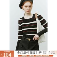 范思蓝恩22FS4442羊腿袖方领毛衣女秋冬季条纹修身内搭套头针织衫