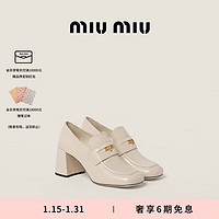 MIU MIU 缪缪 女士便士漆皮高跟乐福鞋鞋子 象牙色 38