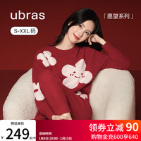 Ubras 愿望系列有钱花半边绒家居服套装男女同款睡衣秋冬本命年 丝绒红色 M 丝绒红-小花朵