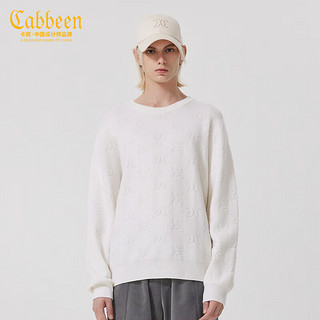 Cabbeen 卡宾 男装满身LOGO提花针织衫23冬毛衣A2234107006 米白色12 48/170/M