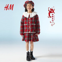 H&M【新年系列】童装女2024春季拜年服时尚可爱格纹外套1218925 红色/格纹 120/60