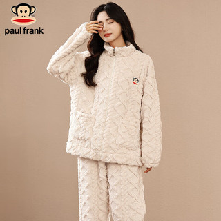 PAUL FRANK 大嘴猴睡衣冬季珊瑚绒提花加绒加厚家居服女秋冬款女士可外穿套装 224D02W杏色 L 