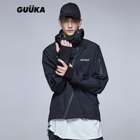 古由卡(GUUKA)潮牌李现同款机能运动连帽登山风衣男 斜拉链门襟防风进藏冲锋衣 黑色 L