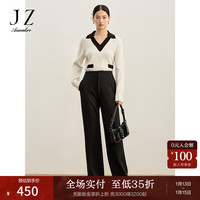 玖姿·安娜蔻通勤气场拉链高腰设计感直筒裤休闲裤女 素黑 S