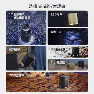 不见不散E5 Mini无线蓝牙小音箱户外长续航跑步骑行便携式迷你小型音响随身插卡超重低音炮高音质 曜石黑