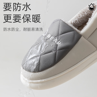 利达妮（TZLDN）全包棉拖鞋男冬季2023防滑加厚底保暖防水羽绒包跟棉鞋女冬天 灰色 40-41 (适合39-40码)