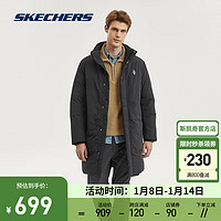 斯凯奇（Skechers）雅钻系列男子梭织长款羽绒外套L423M060 碳黑/0018 XXL