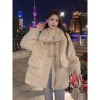 艾柔丹秋冬季韩版宽松仿羊羔绒外套女装加厚皮毛一体短款女士上衣服 图片色 XL