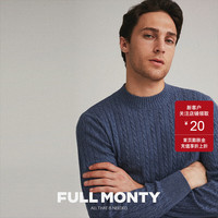 FULL MONTY驼色半高领羊绒提花针织毛衣男士保暖立体绞花休闲上衣 灰蓝色8564 XL