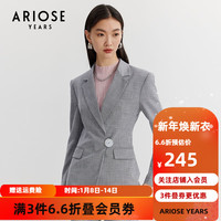 艾诺丝雅诗春秋修身垫肩一粒扣斜纹西装外套女10221332 灰色 L