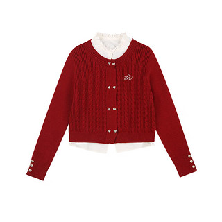 歌依妮圣诞红色毛衣外套女假两件冬设计感小个子新年针织上衣 红色 S
