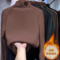 特大号女生秋冬款胖妹妹打底衫中款冬装加绒大码200斤德绒加厚半高领内搭长袖上衣服 咖啡色801 大码3XL适合170-200斤