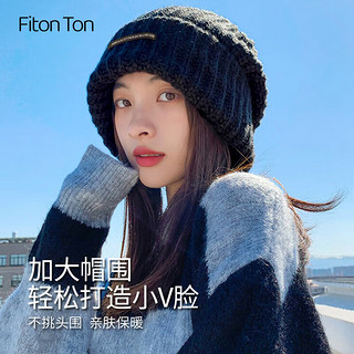 Fiton Ton FitonTon帽子女秋冬加厚大头围针织毛线帽女保暖堆堆帽显脸小时尚百搭冷