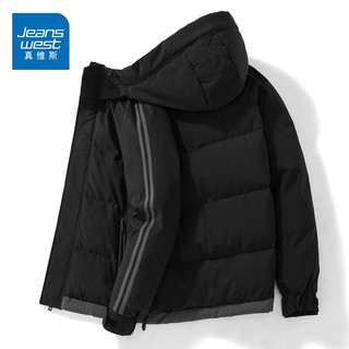 JEANSWEST 真维斯 棉服男装短款衣服秋冬季男士外套潮流港风加厚工装棉袄连帽保暖 黑色 XL