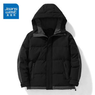 JEANSWEST 真维斯 棉服男装短款衣服秋冬季男士外套潮流港风加厚工装棉袄连帽保暖 黑色 XL