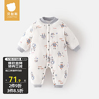 贝肽斯新生婴儿衣服冬季夹棉连体衣秋冬套装宝宝棉衣棉服幼儿外出 机器人乐园 90cm