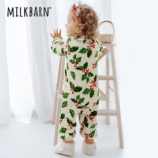 Milkbarn婴儿中开扣连体服宝宝长袖哈衣爬服婴童秋冬童装 圣诞红莓 66cm(3-6m)