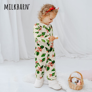 Milkbarn婴儿中开扣连体服宝宝长袖哈衣爬服婴童秋冬童装 圣诞红莓 66cm(3-6m)
