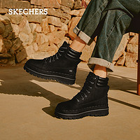 SKECHERS 斯凯奇 2024年春季女黑色经典马丁靴黑色工装高帮鞋靴