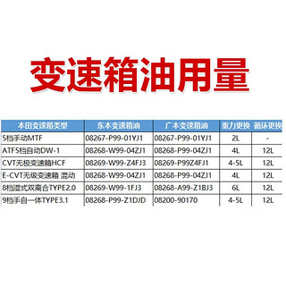 HONDA 本田 变速箱油波箱油适用思域雅阁CRV飞度杰德思铂睿锋范凌派歌诗图 广汽 ATF自动变速箱油4L