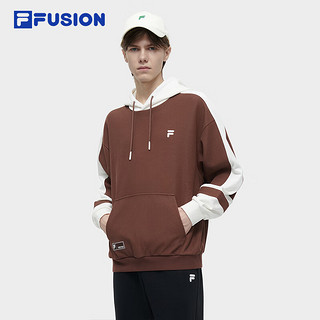 FILA FUSION斐乐潮牌男子连帽卫衣2024春季时尚拼色针织上衣 橡木棕-DR 160/84A/XS