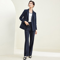 SENTUBILA 尚都比拉 秋季西装套装女装气质通勤职业西服外套阔腿裤两件套 藏蓝色 L