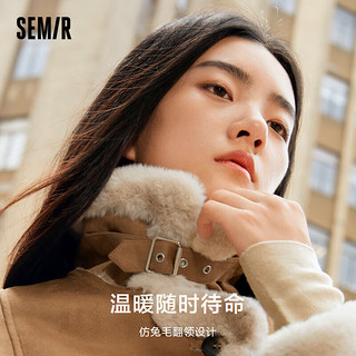 森马（Semir）外套女仿麂皮仿兔毛保暖翻领宽松夹克机车风109723108006 咖色调00355 M