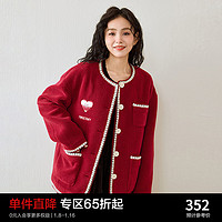 LEDIN 乐町 韩系少女风红色小香风外套女2024春季颗粒绒精致休闲上衣 大红色（） XS