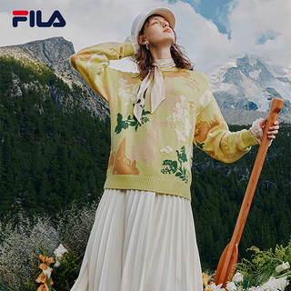 斐乐（FILA） FILA 斐乐女子织衫毛衣时尚宽松含羊毛圆领优雅长袖女装套头衫 满印一-ZA 165/84A/M