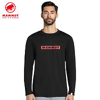 MAMMUT 猛犸象 QD弹力舒适经典LOGO长袖T恤男纯色圆领上衣 黑色-岩浆红 PRT2 L