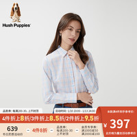 Hush Puppies暇步士女装2024春舒适弹力修身长袖休闲格纹衬衫 316粉蓝 M
