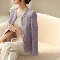 尚都比拉优雅气质宽松休闲小香风粗花呢外套秋季通勤上衣女 浅紫色 XL 