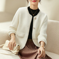 尚都比拉冬季小香风经典设计感金丝花边通勤百搭时髦外套上衣女 米白色 S
