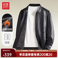 红豆皮衣皮夹克男【加绒保暖】23年秋休闲潮流立领PU棉夹克棉衣男 S1黑色 175/92A