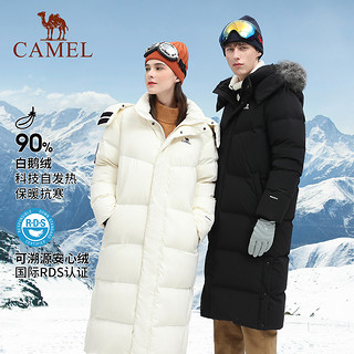 CAMEL 骆驼 户外羽绒服男女秋冬新款中长款鹅绒大毛领可拆卸外套