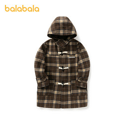 balabala 巴拉巴拉 男童童装大衣秋冬季中大童儿童呢衣外套保暖格子时尚潮流