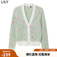 LILY 夏新款女装时尚趣味提花设计感修身针织开衫 319水绿 S