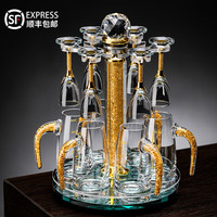 VINOS豪华茅台白酒杯金箔高脚小酒杯子家用高档二两分酒器酒具 10ml金箔高脚杯套装【6+6】