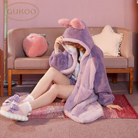 Gukoo/果壳女士睡衣珊瑚绒保暖睡眠家居服蝴蝶结外穿睡袍